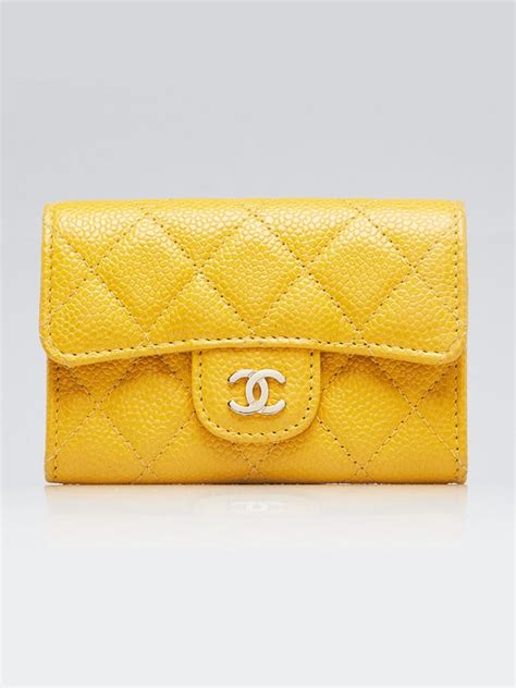 Chanel Yellow Quilted Caviar Leather CC Card Holder